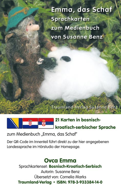 Sprachkartenhülle mit Emma, dem Schaf, dem Schäfer in Bosnisch-Kroatisch-Serbisch