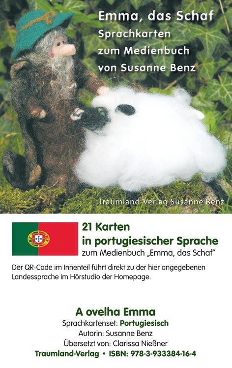 Sprachkartenhülle mit Emma, dem Schaf, dem Schäfer in Portugiesisch