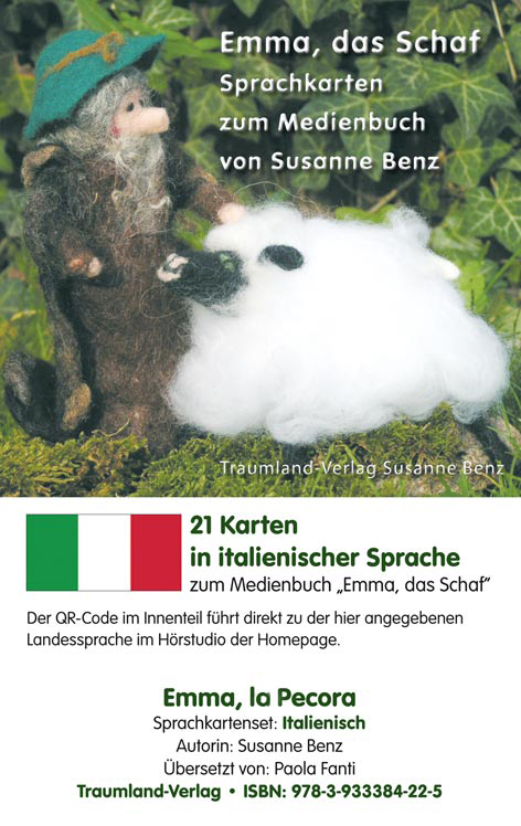 Sprachkartenhülle mit Emma, dem Schaf, dem Schäfer in Italienisch